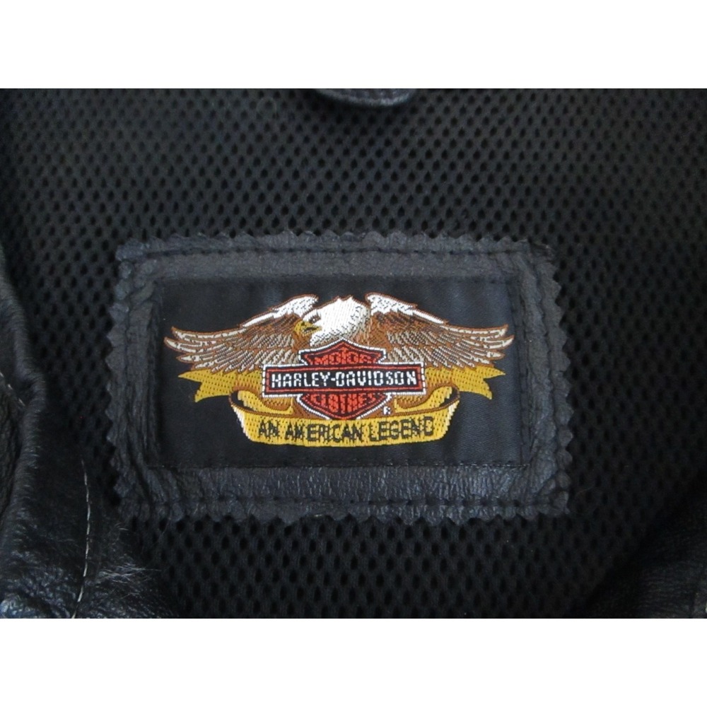 Harley-Davidson Leather Vest Mens Medium M Black Biker Lace Up Eagle Logo Gilet - Picture 3 of 14